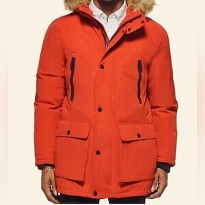 NEW Club Room Men's Parka with a Faux Fur-Hood Jacket Orange M